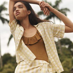 NWT Madewell Linen-Blend Boxy Camp Shirt Gingham M